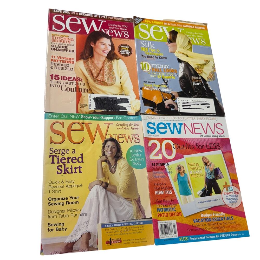 Sew News Magazine Lot 4 Issues 2006-2010 Sewing Patterns Garment Fashion DIY